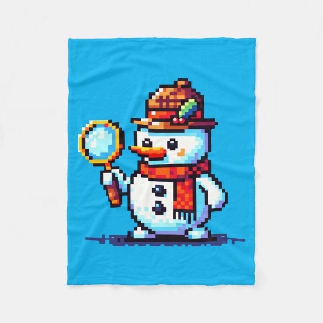Couverture Polaire Détective Snowman - Drôle Pixel Art Mystère d'hive (Devant)