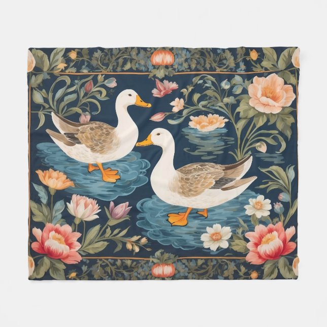 Couverture Polaire Deux Bleus Élégants William Morris Inspiré (Devant (Horizontal))