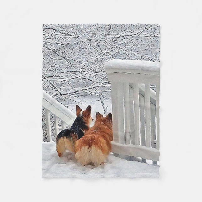 Couverture Polaire Deux Corgis dans la neige (Devant)