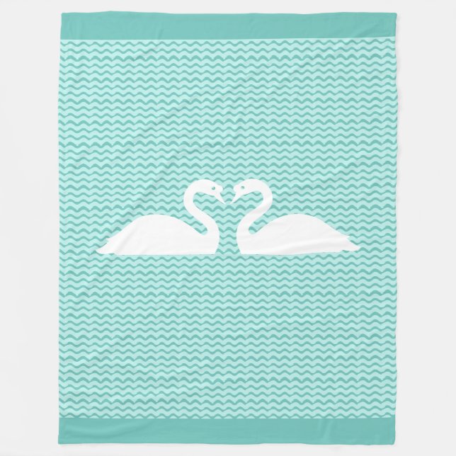 Couverture Polaire Deux cygnes et un Motif ondulé (Devant)