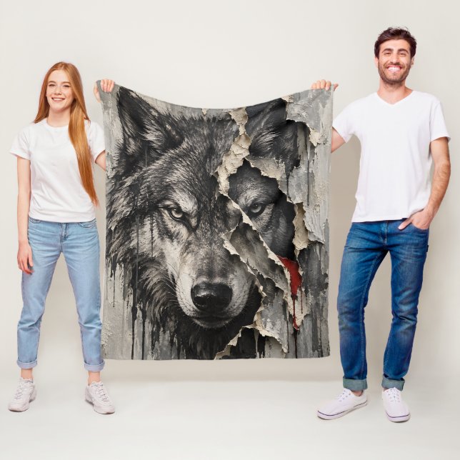 Couverture Polaire Deux Faces du Même Loup (En situation)