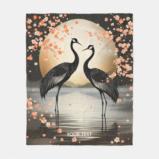 Couverture Polaire Deux grues noires Fantasy Mignonnes (Devant)