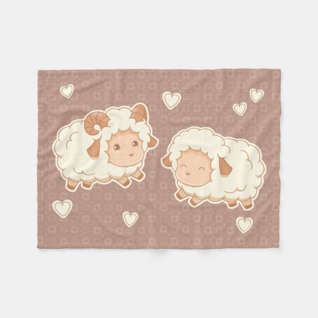 Couverture Polaire Deux mignons petits moutons sur Brown (Devant (Horizontal))
