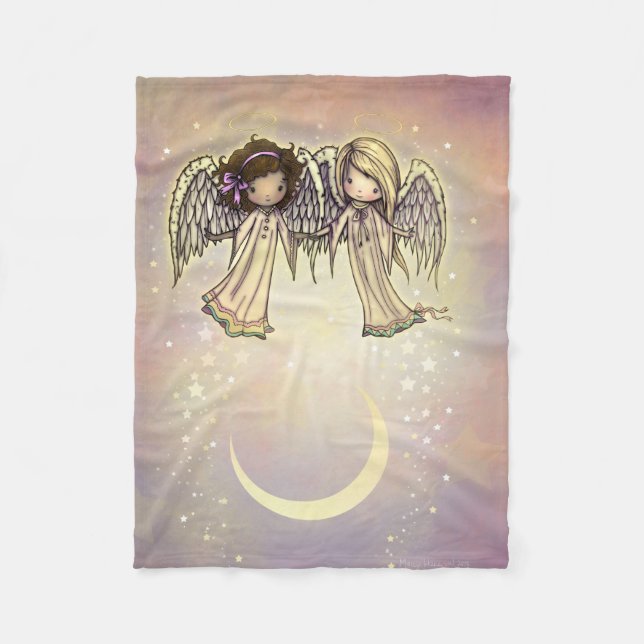 Couverture Polaire Deux petits anges dans un art nocturne scintillant (Devant)