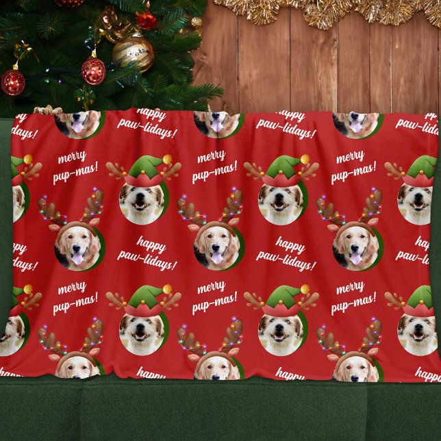 Couverture Polaire Deux rennes photo de chien Antler Joyeux Noël Roug (Créateur téléchargé)