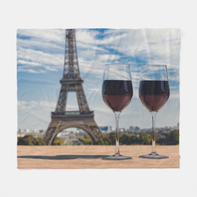 Couverture Polaire Deux verres de vin avec la tour Eiffel (Devant (Horizontal))