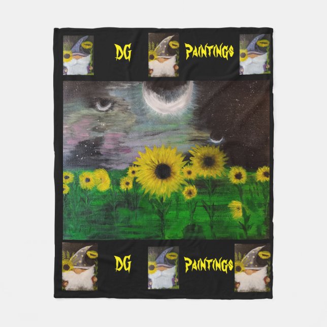 Couverture Polaire DG Paintings Mystical Sunflowers with Gnomes  (Devant)