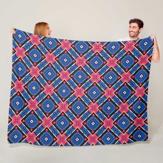 Couverture Polaire Diamant bleu et blanc et Cercles rouges (En situation)