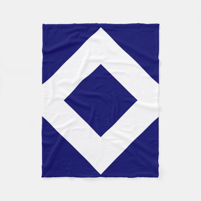 Couverture Polaire Diamant Bleu Profond, Bordure Blanche Gras (Devant)