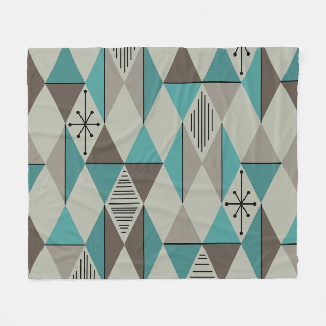 Couverture Polaire Diamants d'art de l'âge atomique gris turquoise (Devant (Horizontal))