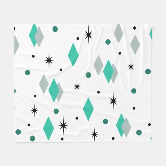 Couverture Polaire Diamants de l'âge spatial Turquoise Blanc (Devant (Horizontal))