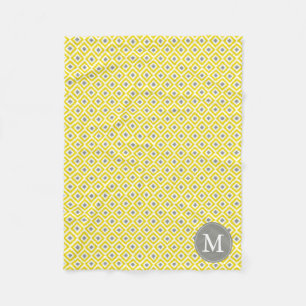 Couverture Polaire Diamants gris jaune monogramme Motif Ikat