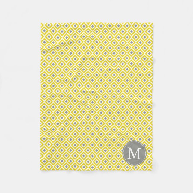 Couverture Polaire Diamants gris jaune monogramme Motif Ikat (Devant)