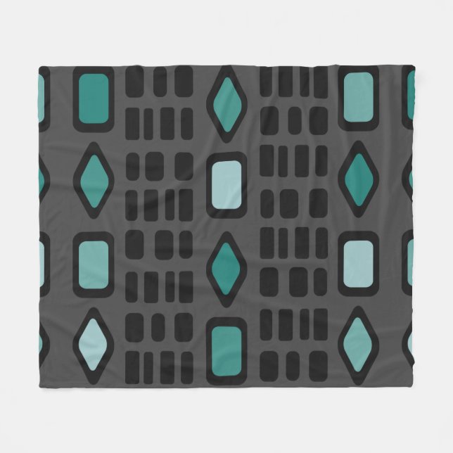 Couverture Polaire Diamants Rétro Rectangles Turquoise Noir (Devant (Horizontal))