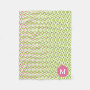 Couverture Polaire Diamants rose vert monogramme Motif Ikat