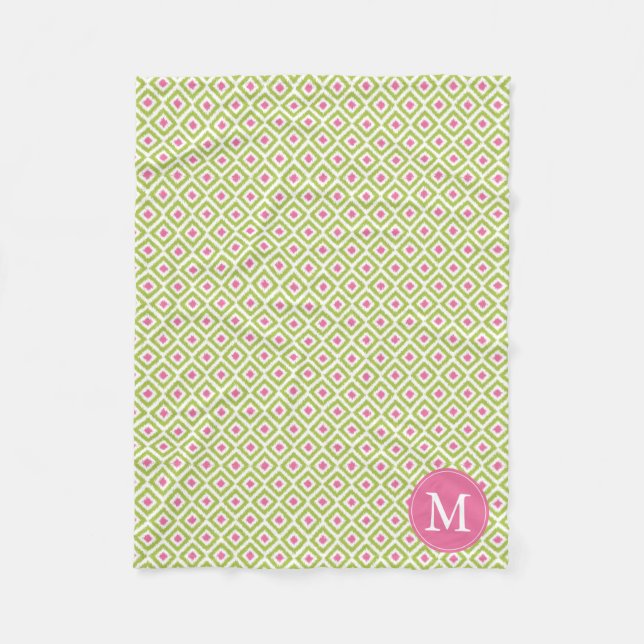 Couverture Polaire Diamants rose vert monogramme Motif Ikat (Devant)