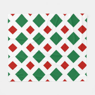 Couverture Polaire Diamants verts et rouges sur blanc