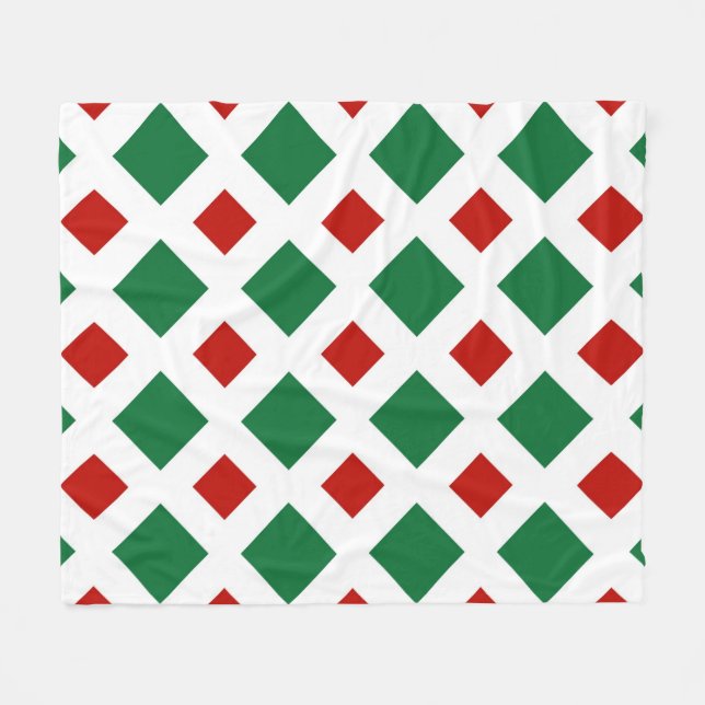 Couverture Polaire Diamants verts et rouges sur blanc (Devant (Horizontal))