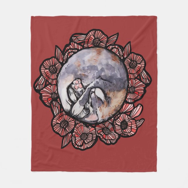 Couverture Polaire Dilute Calico Kitty Chat Red Poppy Flower Chats (Devant)