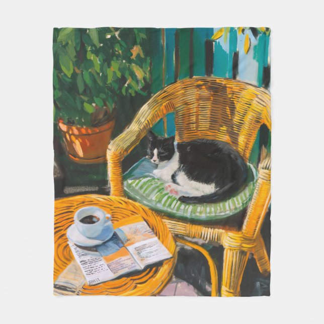 Couverture Polaire Dimanche matin | Peinture confortable pour chat et (Devant)