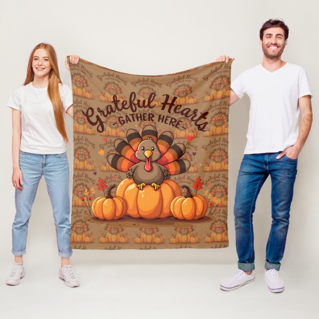 Couverture Polaire Dinde de Thanksgiving à cœur reconnaissant (En situation)