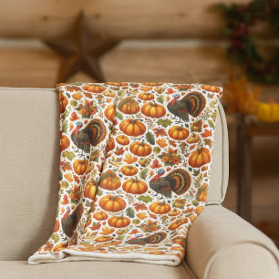 Couverture Polaire Dinde festive et décoration d'automne de citrouill