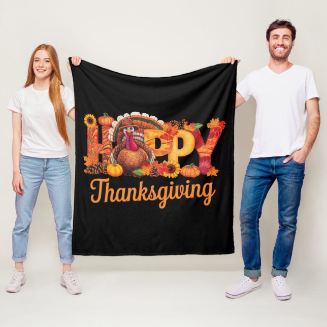 Couverture Polaire Dindes de Thanksgiving heureux tombent (En situation)
