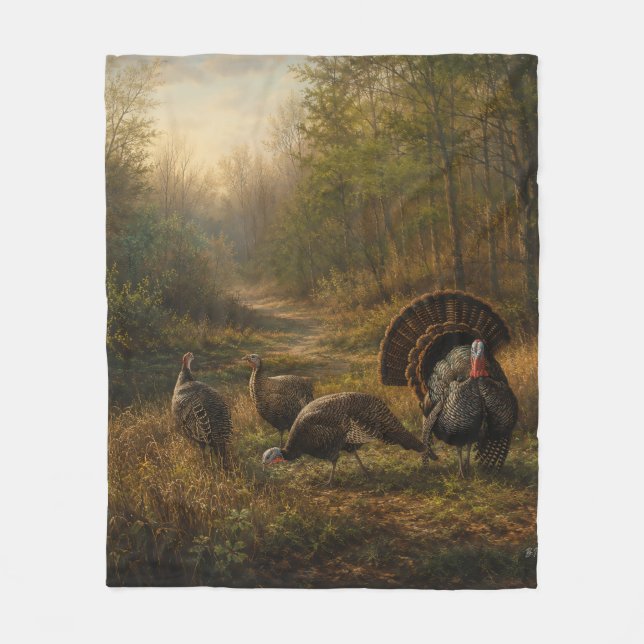 Couverture Polaire Dindons sauvages dans la forêt automnale (Devant)