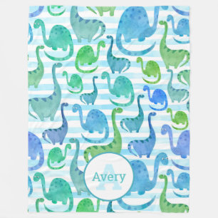 Couverture Polaire Dino Stripe Aquarelle Dinosaures Personnalisé