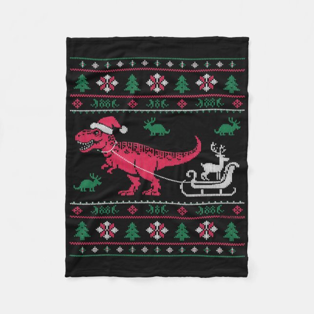 Couverture Polaire Dinosaur Reindeer Sleigh Ugly Christmas  (Devant)