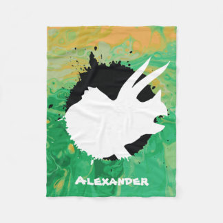 Couverture Polaire Dinosaur Triceratops Green Swirl Nom personnalisé
