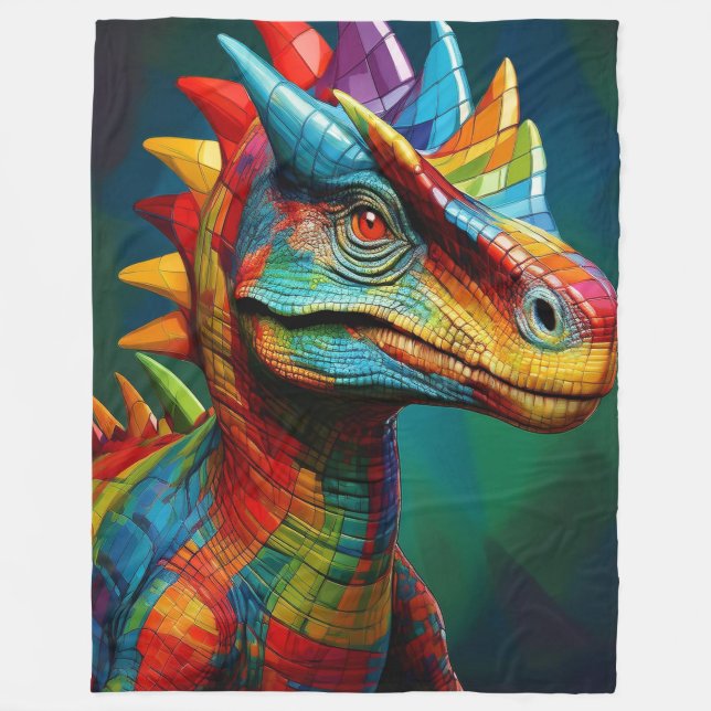 Couverture Polaire Dinosaure arc-en-ciel (Devant)