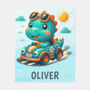 Couverture Polaire Dinosaure de course mignon dans une voiture