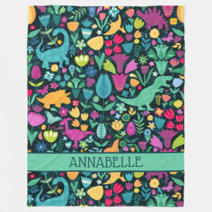 Couverture Polaire Dinosaure Floral Folk Silhouettes Belles Filles