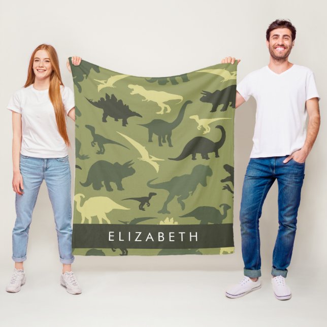 Couverture Polaire Dinosaure Motif, Dinosaur Silhouette, Votre Nom (En situation)