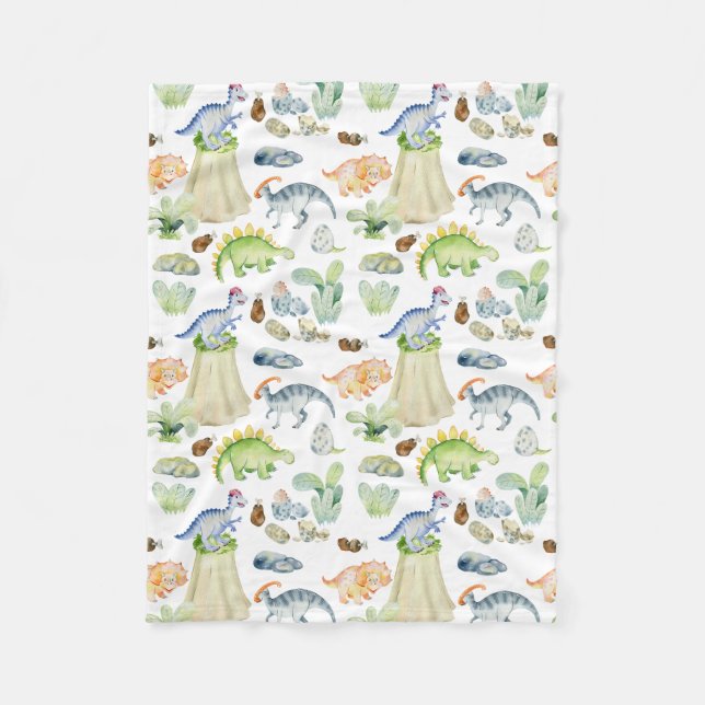 Couverture Polaire Dinosaures aquarelle pour enfants (Devant)