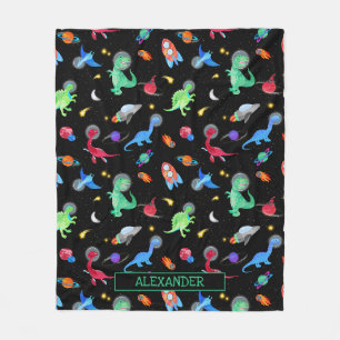 Couverture Polaire Dinosaures astronautes à l'aquarelle dans l'espace