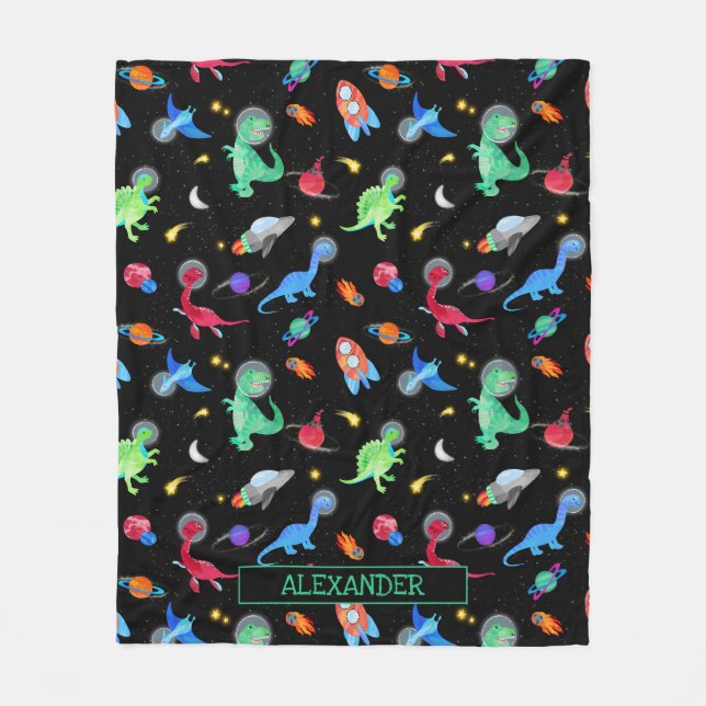 Couverture Polaire Dinosaures astronautes à l'aquarelle dans l'espace (Devant)