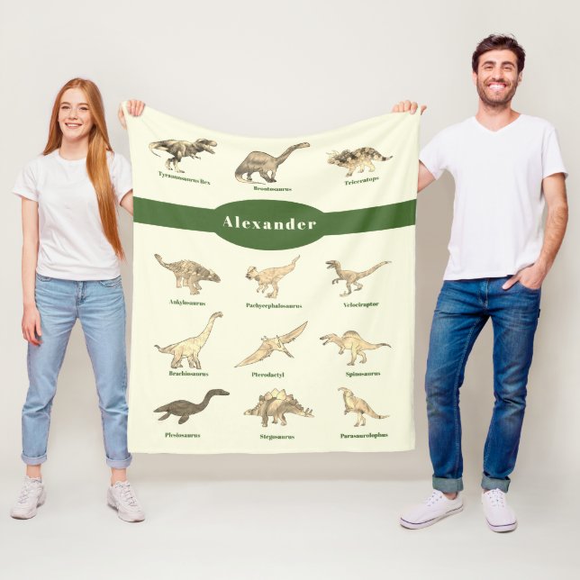 Couverture Polaire Dinosaures aux noms Vert foncé (En situation)