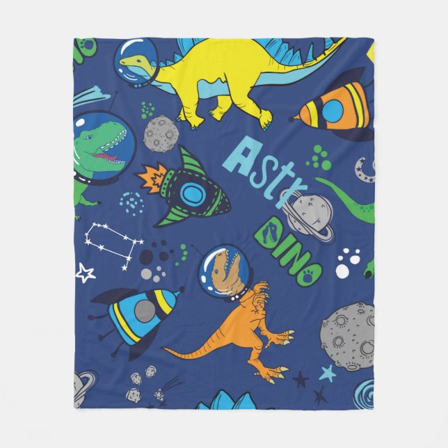 Couverture Polaire Dinosaures dans l'espace couleur dessinée à la mai (Devant)