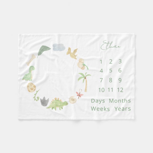 Couverture Polaire Dinosaures en pierre de taille du bébé Aquarelle n (Devant (Horizontal))