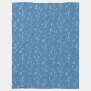 Couverture Polaire Ditsy Dainty Boho Floral Line Art Dessin en bleu