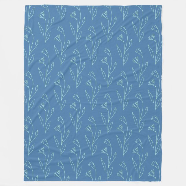 Couverture Polaire Ditsy Dainty Boho Floral Line Art Dessin en bleu (Devant)