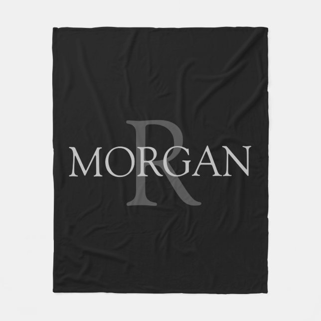 Couverture Polaire DIY Monogram & Name, Trendy Black with Grey Text (Devant)