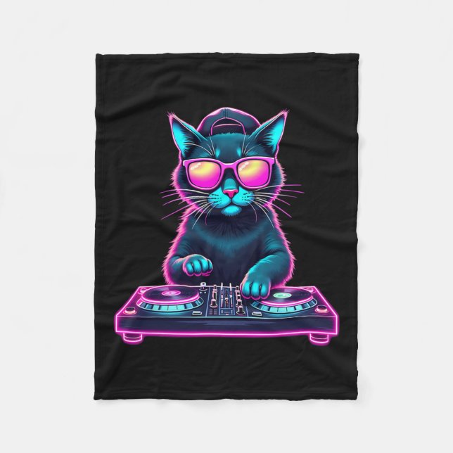 Couverture Polaire Dj House Chat Rainbow Dj Chat Kitty (Devant)