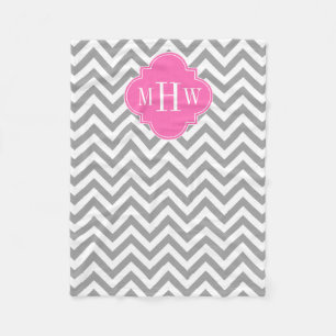 Couverture Polaire Dk Gray Lg Chevron Hot Pink Quatrefoil 3 monogram