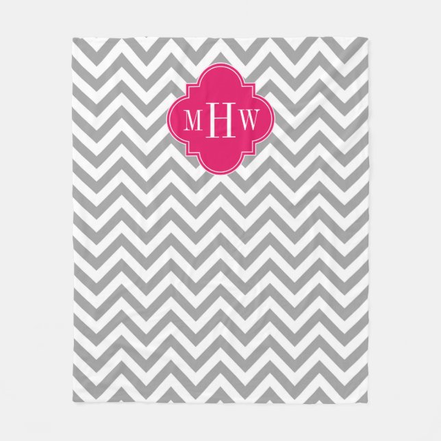 Couverture Polaire Dk Grey Lg Chevron Raspberry Quatrefoil 3 Monogram (Devant)