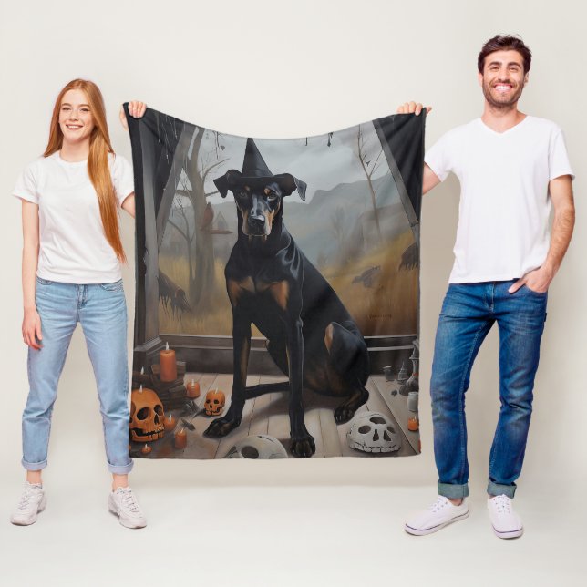 Couverture Polaire Doberman Citrouilles Halloween Épouvantable (En situation)