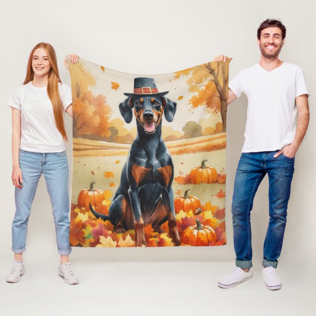 Couverture Polaire Doberman Dans Les Feuilles D'automne Art De Thanks (En situation)