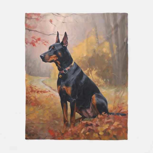 Couverture Polaire Doberman en automne Feuilles automne Inspire (Devant)